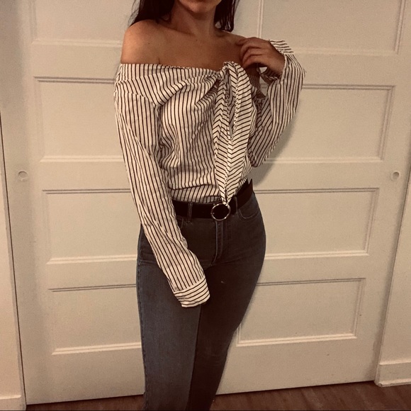 H&M | Cotton Off The Shoulder Button-Up - Picture 4 of 9